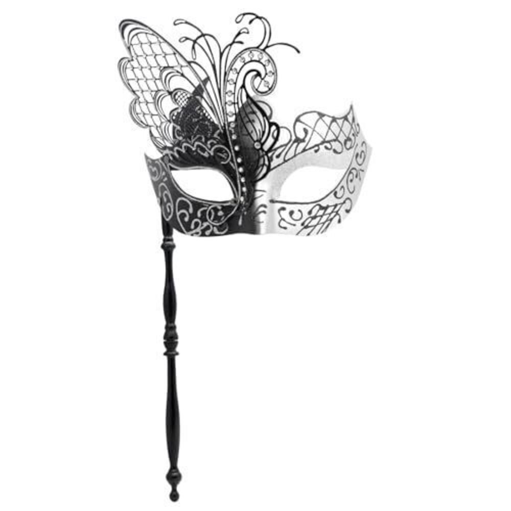 7632 Masquerade Mask With Stick - Mysterious Venetian Butterfly Mask